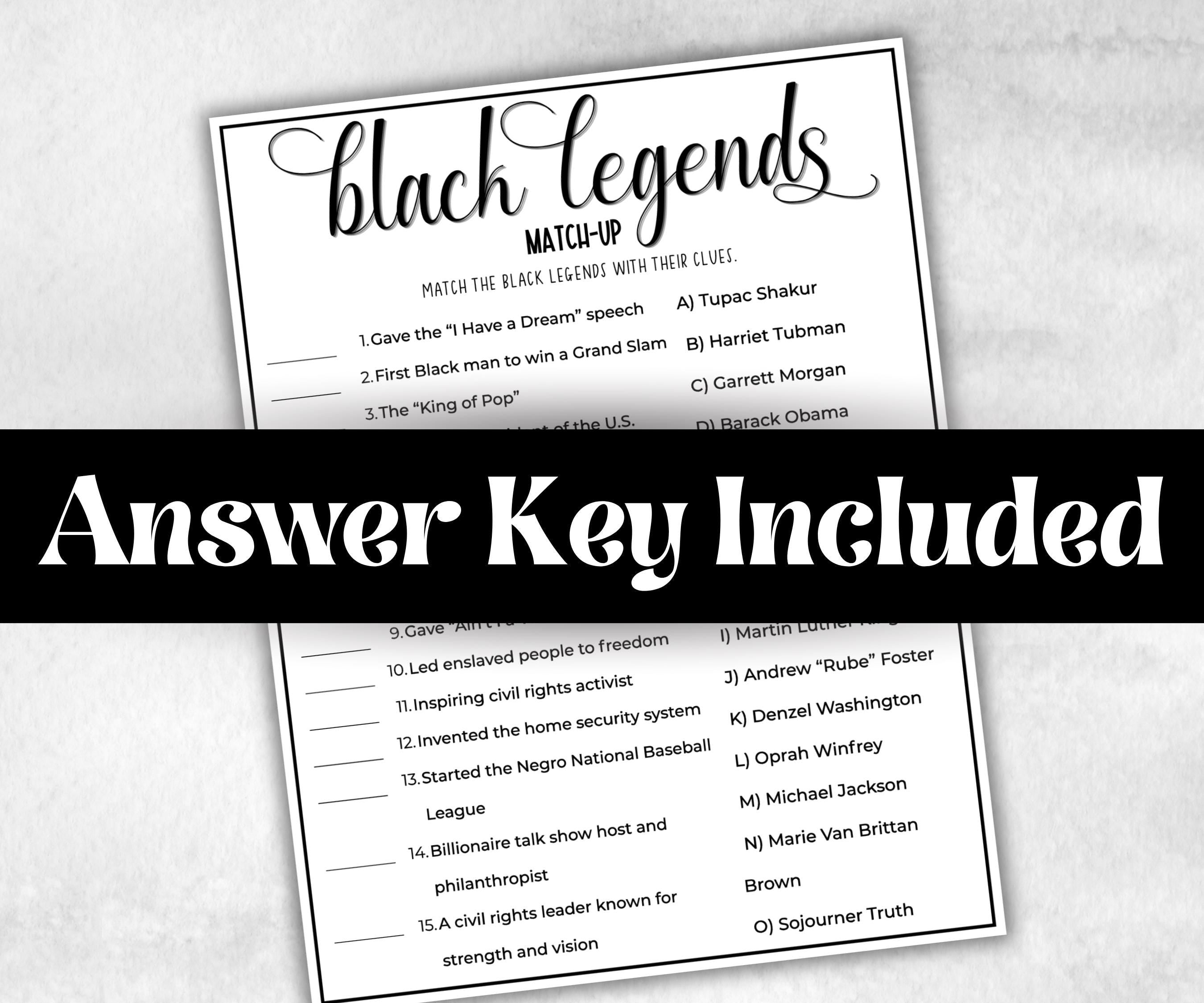 Black Legends Match, African American, Black Culture riddle, icebreaker activity, community bbq picnic, classroom activity, black birthday