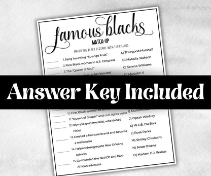 Famous Black People, African American, Black Culture riddle, icebreaker activity, community bbq picnic, classroom activity, black legends