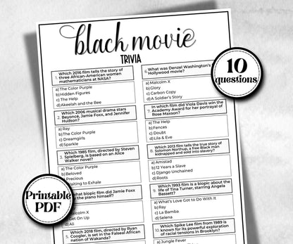 Black Movie Trivia, African American Quotes, Black Culture movie riddle, Movie Game Night, summer icebreaker party, summer bbq, popcorn game