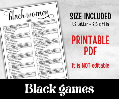 Iconic Black Women Trivia, African American, Black Culture baby shower, Mommy to be, womens day, baby sprinkle, black mama, icebreaker game