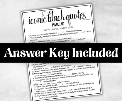 Iconic Black Quotes, African American, Black Culture riddle, community bbq picnic, educational classroom activity, black legends, icebreaker