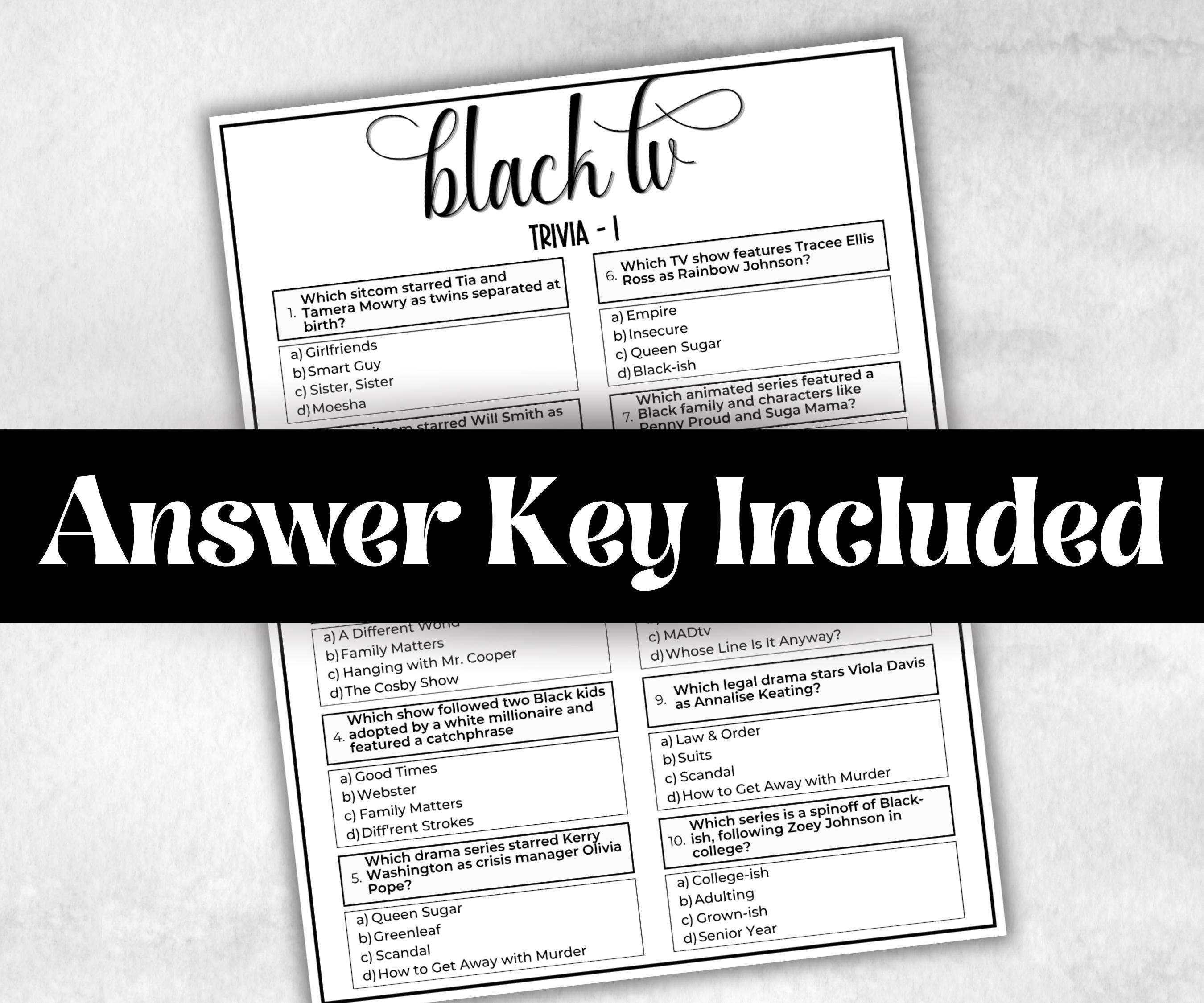 Black TV Trivia, African American Mom, Black Culture baby shower, Television Quiz, senior game night, summer icebreaker, famous black tv