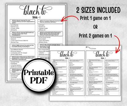 Black TV Trivia, African American Mom, Black Culture baby shower, Television Quiz, senior game night, summer icebreaker, famous black tv