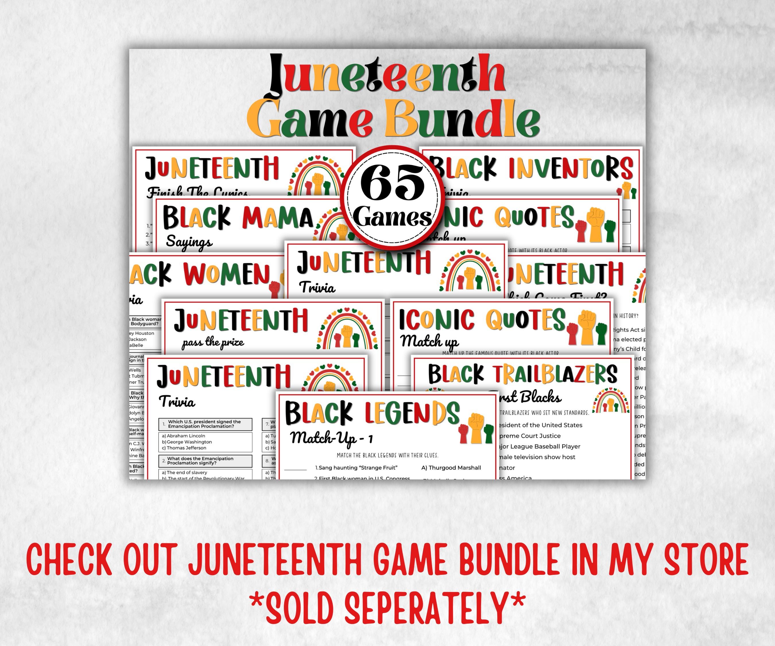 Juneteenth Trivia, kids educational game, african american trivia game night, black history, black culture celebration, classroom activities