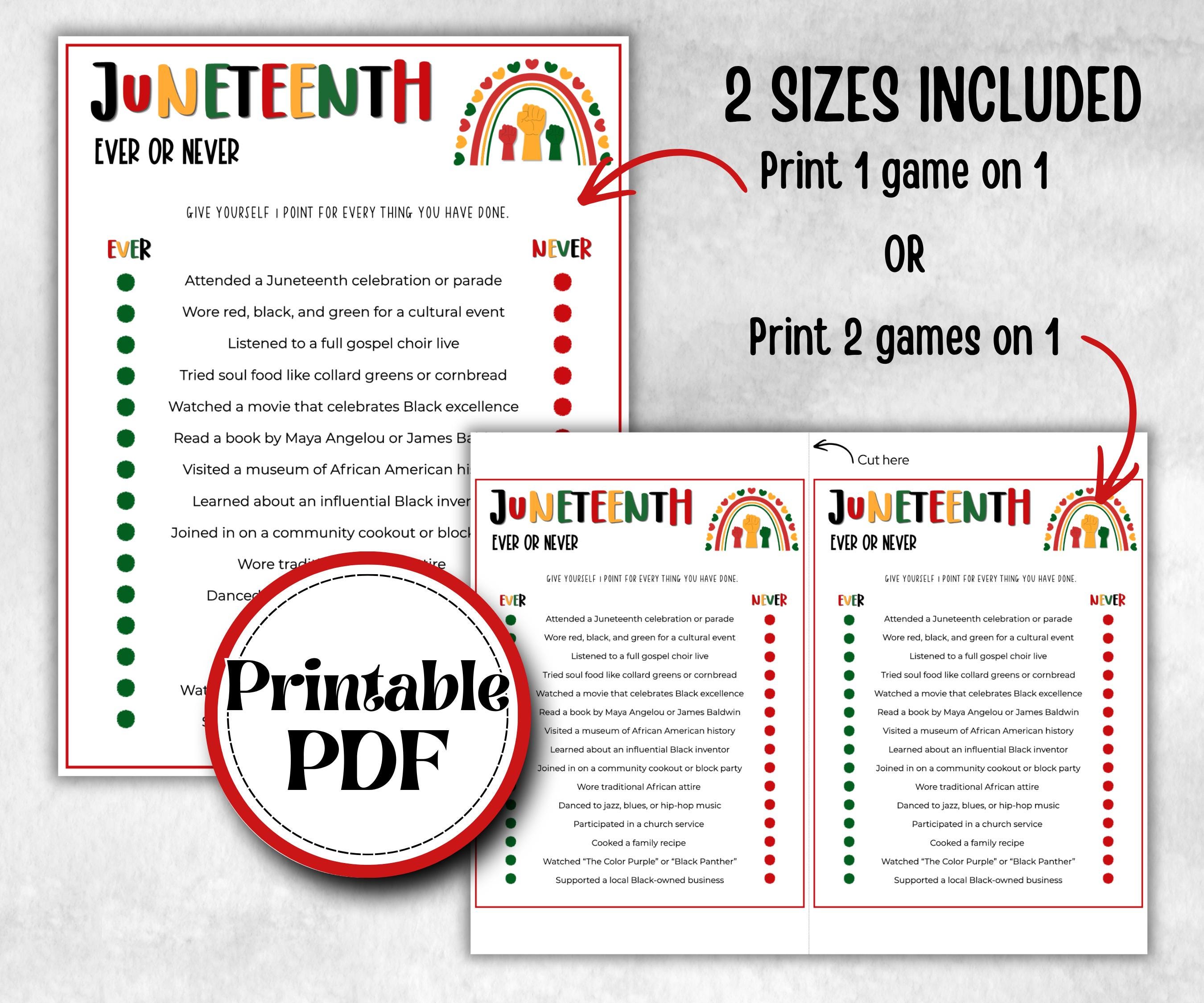 Juneteenth Ever Or Never, kid party game, african american family game night, black history, black culture celebration, black family reunion