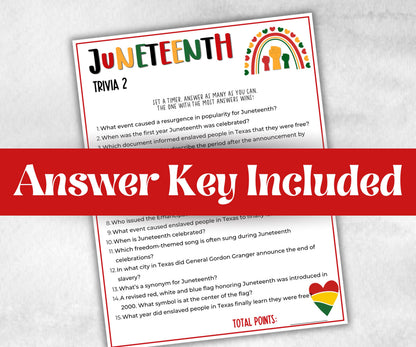 Juneteenth Trivia game, kids educational game, african american trivia game night, black history, black culture celebration, classroom quiz