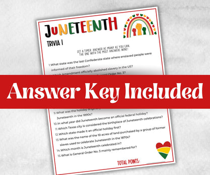 Printable Juneteenth Trivia, kids educational game, african american, trivia game night, black history, black culture celebration, classroom