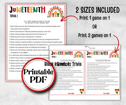 Printable Juneteenth Trivia, kids educational game, african american, trivia game night, black history, black culture celebration, classroom