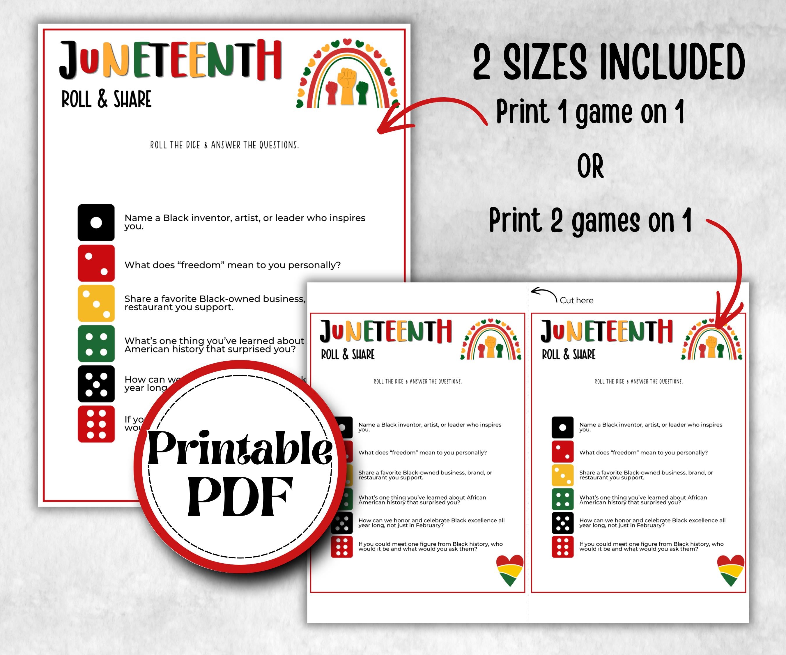 Juneteenth Roll and Share, african american kid party, conversation dice, family game night, black culture celebration, black family reunion