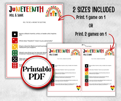 Juneteenth Roll and Share, african american kid party, conversation dice, family game night, black culture celebration, black family reunion
