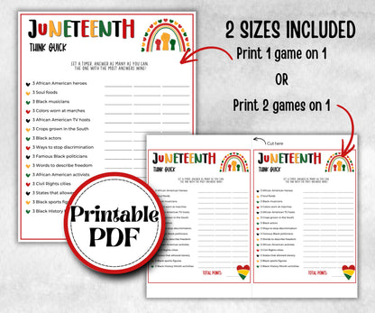 Juneteenth Think Quick, kid party game, african american family game night, black history, black culture celebration, black family reunion