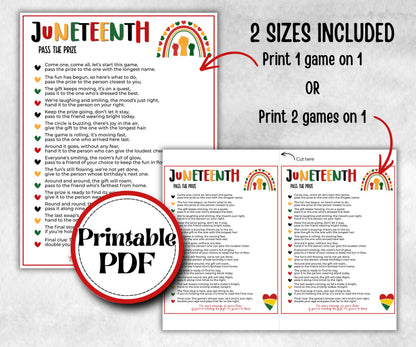 Juneteenth pass the prize, african american, family game night, pass the parcel, rhyme, pass the gift, left right game, teen pajama activity