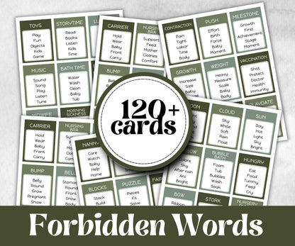 Green Baby Shower Forbidden Words, Funny Shower Game, Spring Ladies Brunch, Coed Pregnancy Game, Girl Boy Shower, expecting mom dad gift
