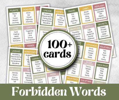 Family Reunion Forbidden Words, Family Game Night, Moving In, Moving Out, 1st House, Church Holiday, Dinner, Birthday Anniversary, Trivia