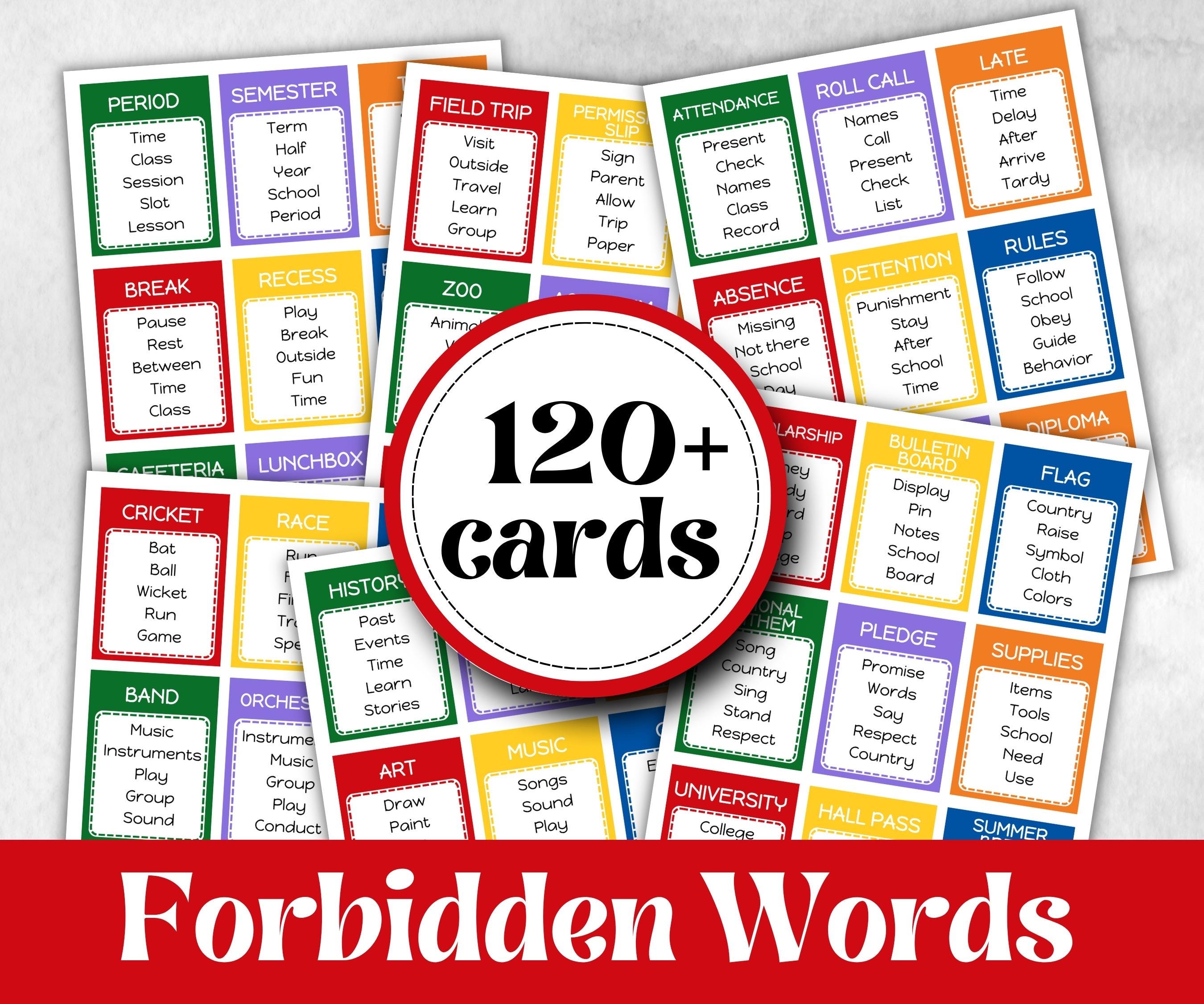 Back to School Forbidden Words, Boy Girl Birthday activity, Kindergarten esl activity, Word Ban, Daycare, Homeschool Activity, vocabulary