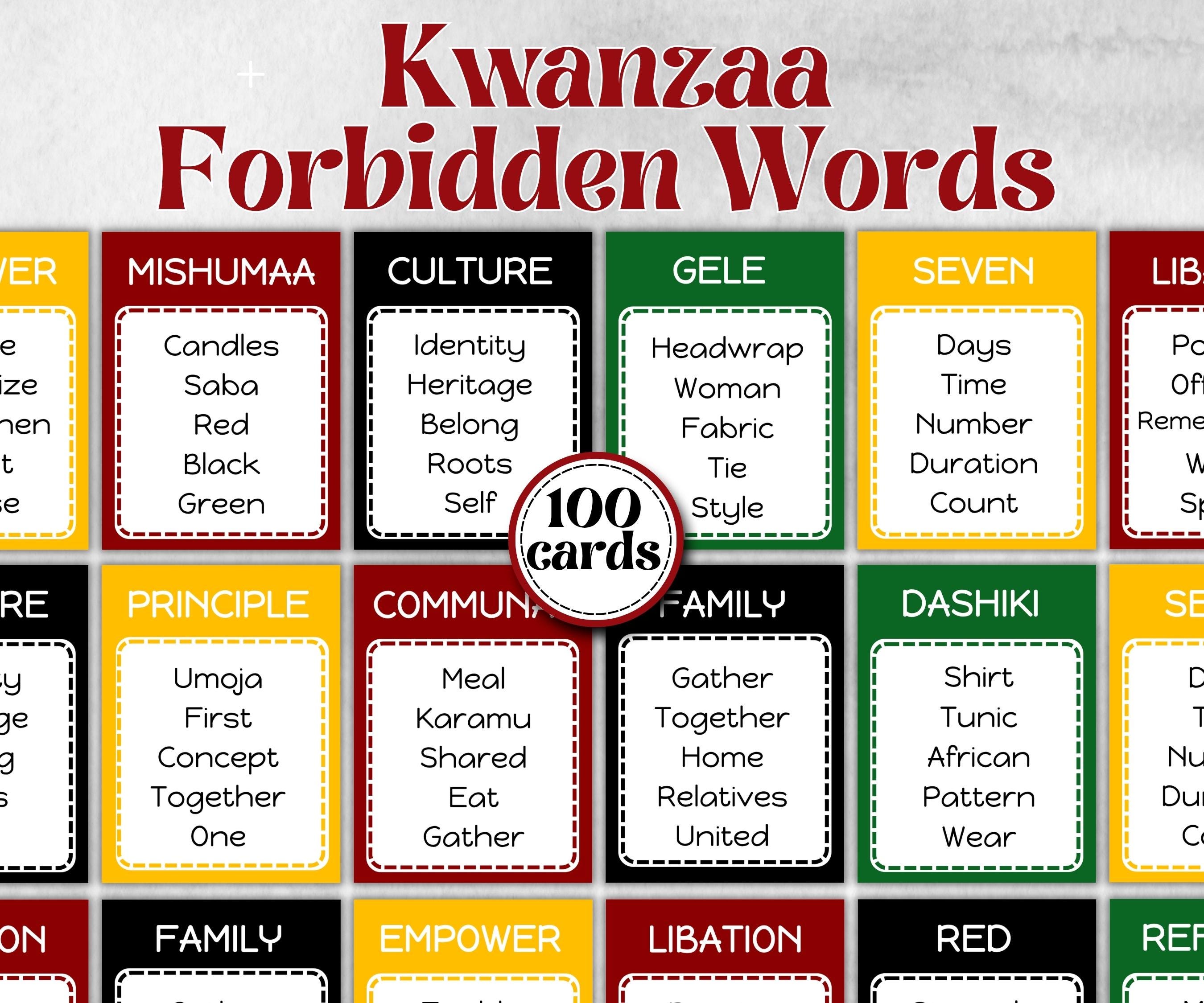 Kwanzaa Forbidden Words, African American, African Xmas, Religious Tradition, Kinara Game, Seven Principles, Black Office Party, Feast game