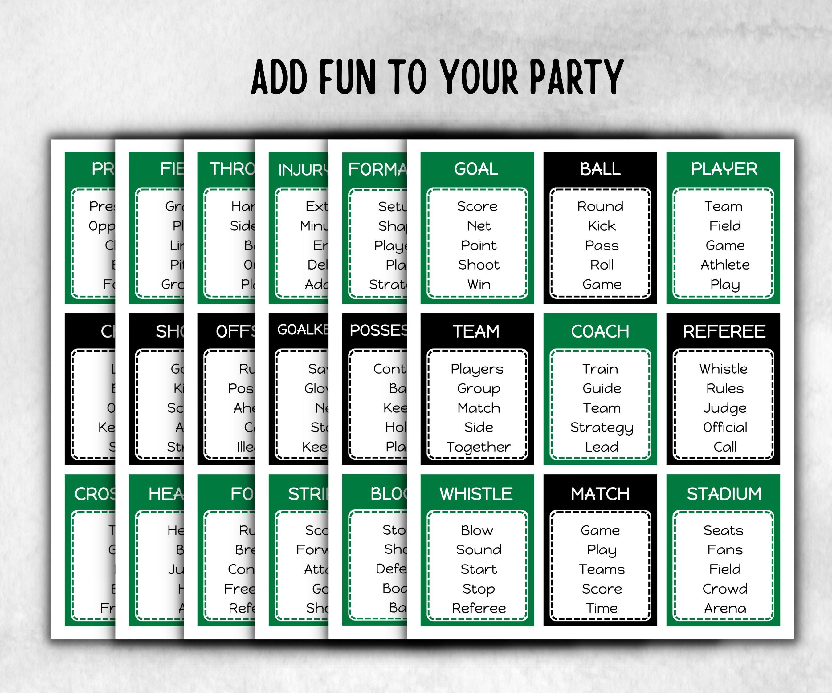Soccer Forbidden Words, Boy Girl Birthday activity, Kindergarten esl activity kids, Word Ban, Homeschool Activity, vocabulary, Soccer Trivia