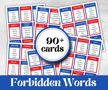 4th of July Forbidden Words, Kindergarten esl, America Word Ban, Homeschool Activity, Independence Day Trivia, Patriotic Game Summer BBQ