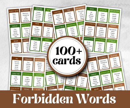 Summer Camp Forbidden Words, Dont say It, Icebreaker, Interactive Printable Trivia Game, Campfire, Family Reunion, end of school camp, yard