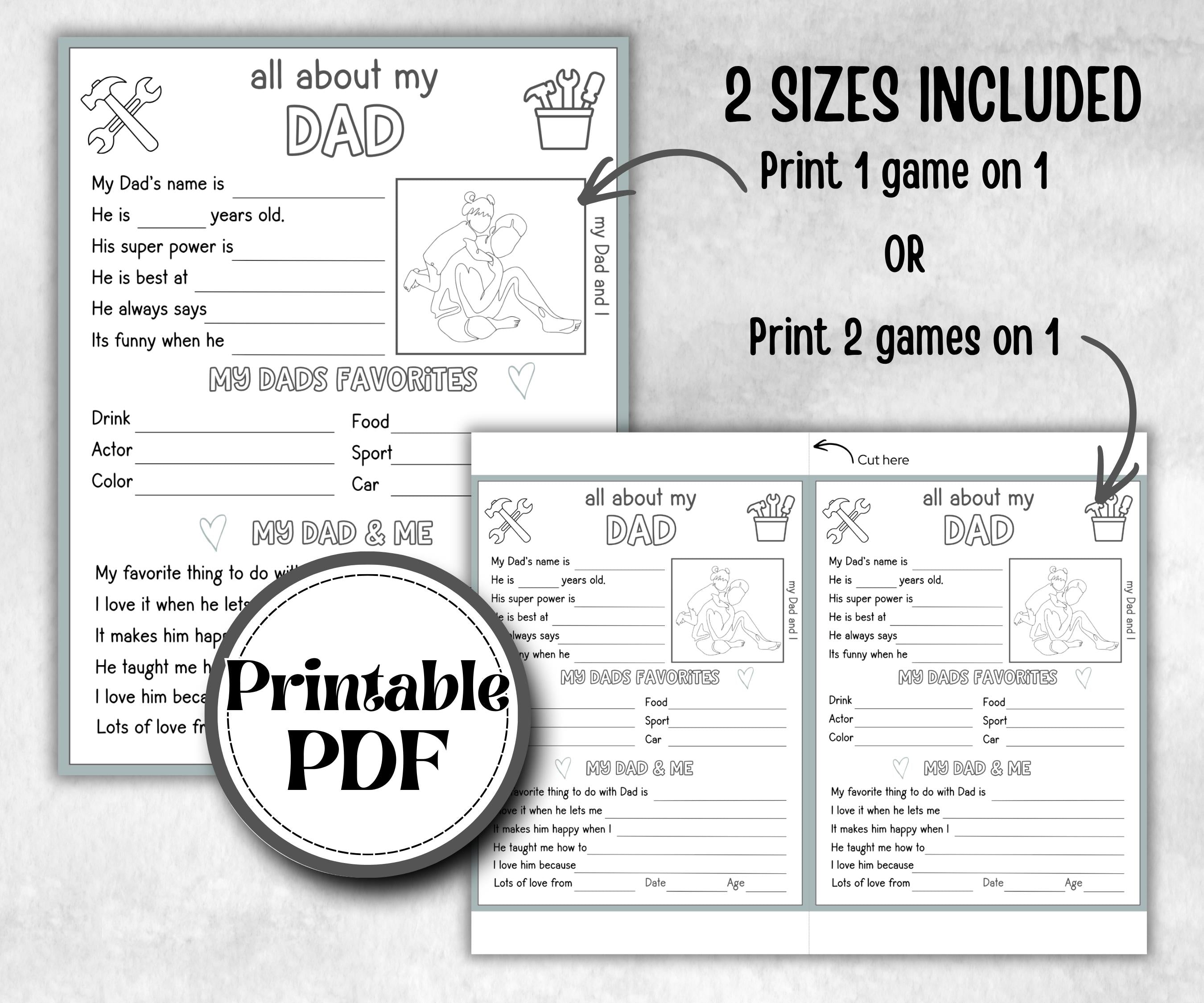 All about my Dad, Dad questionnaire, facts about bonus dad, preschool worksheet, printable interview, kindergarten activity, personalised