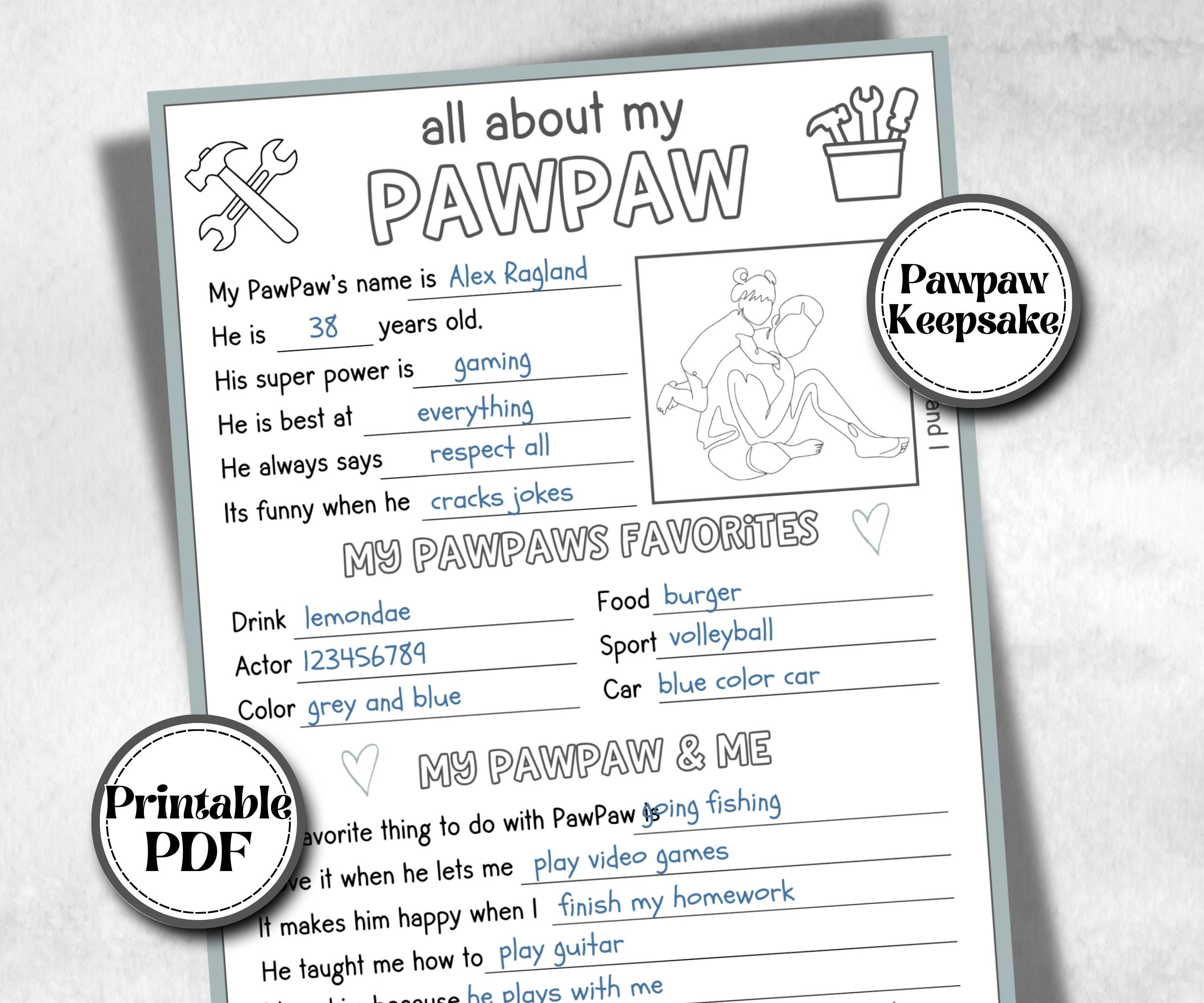 All about my Pawpaw, Pawpaw questionnaire, facts about pawpaw, preschool worksheet, printable interview, kindergarten activity, personalised