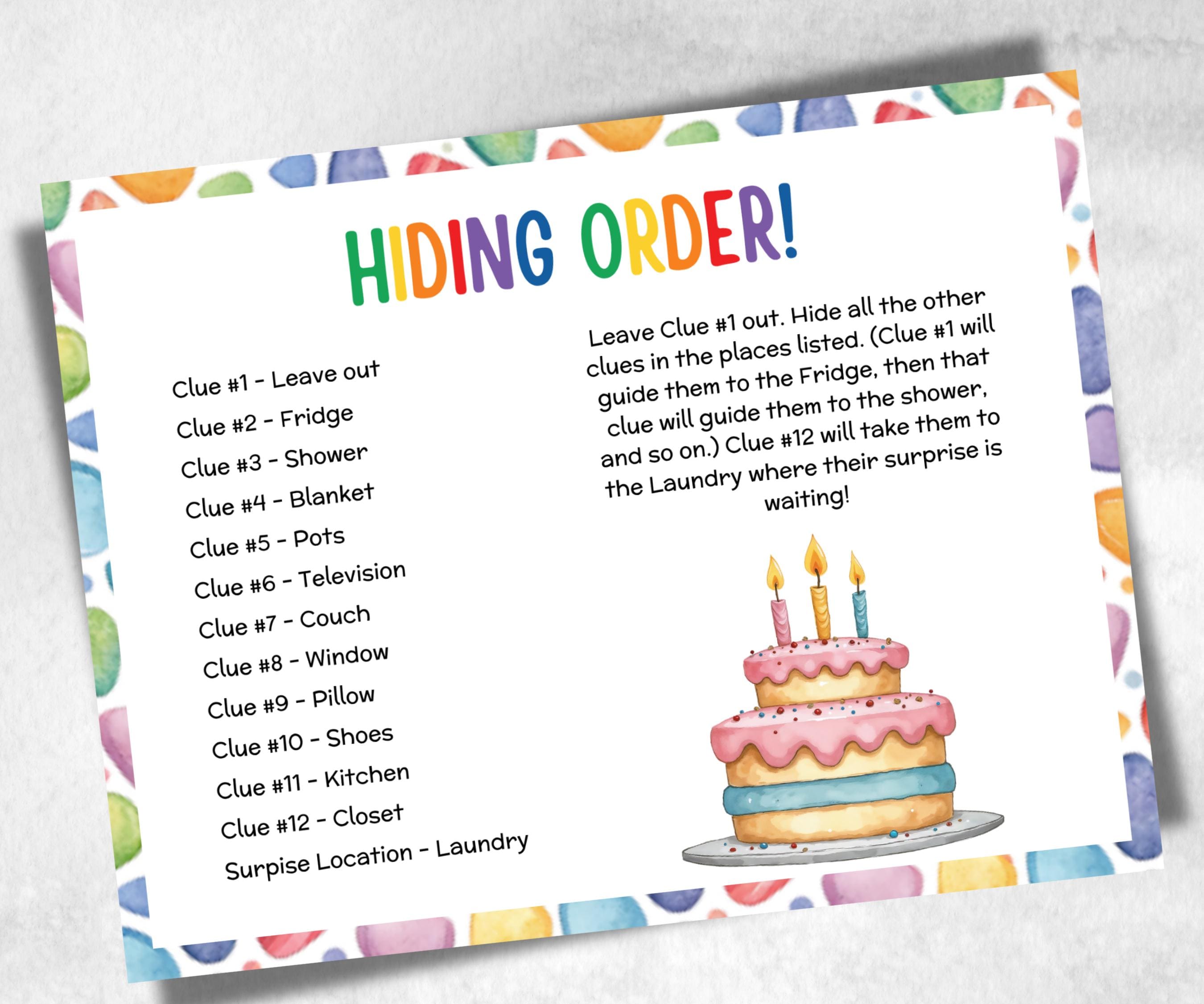 Birthday Indoor Treasure Hunt for kids, 12 hunt Clues, Boy Girl Birthday, game for older kid, milestone birthday gift, tricky treasure hunt