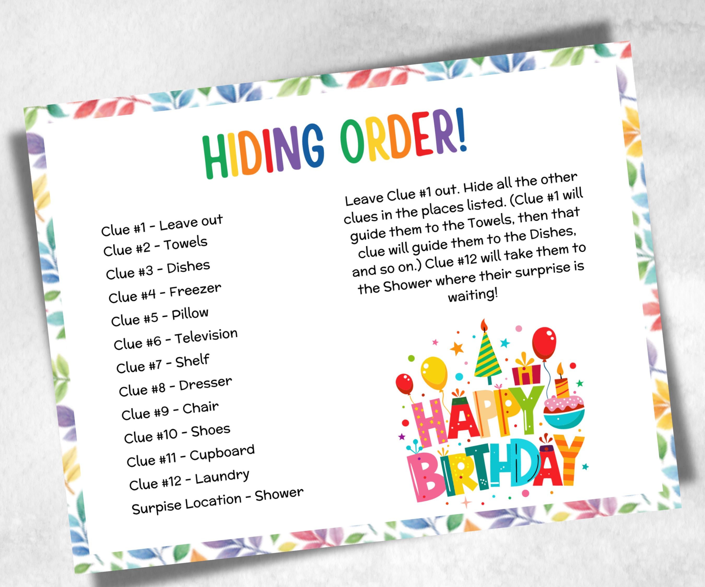 Birthday Treasure Hunt for kids, Indoor game for older kids, Boy Girl Birthday,milestone birthday gift, tricky treasure hunt, 12 hunt Clues