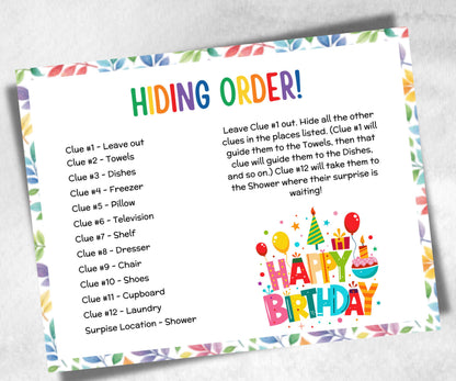 Birthday Treasure Hunt for kids, Indoor game for older kids, Boy Girl Birthday,milestone birthday gift, tricky treasure hunt, 12 hunt Clues