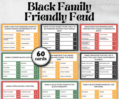 Black Family Friendly Feud, African American, Black Culture, Birthday icebreaker activity, community picnic, classroom activity, card game