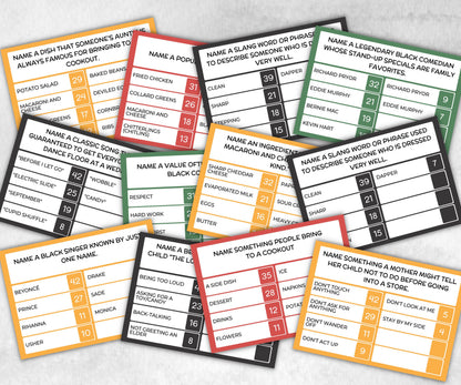 Black Family Friendly Feud, African American, Black Culture, Birthday icebreaker activity, community picnic, classroom activity, card game