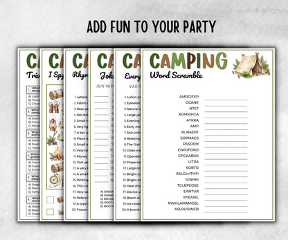 Camping Games Bundle, Nature Scavenger Hunt, summer fall spring winter camping, Trivia night, office team camping, camping themed birthday