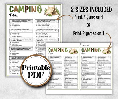 Camping Trivia, fire pit activities, outdoor group party, campground, backyard bbq cookout, summertime campfire, boy girl scout quizzes