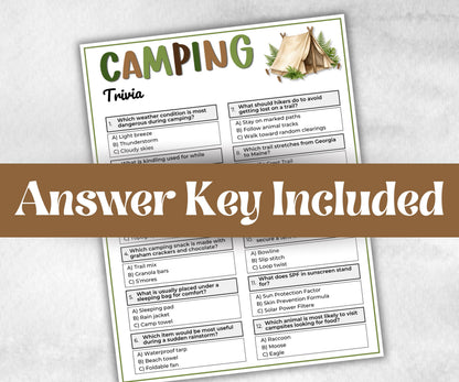 Camping Trivia, fire pit activities, outdoor group party, campground, backyard bbq cookout, summertime campfire, boy girl scout quizzes