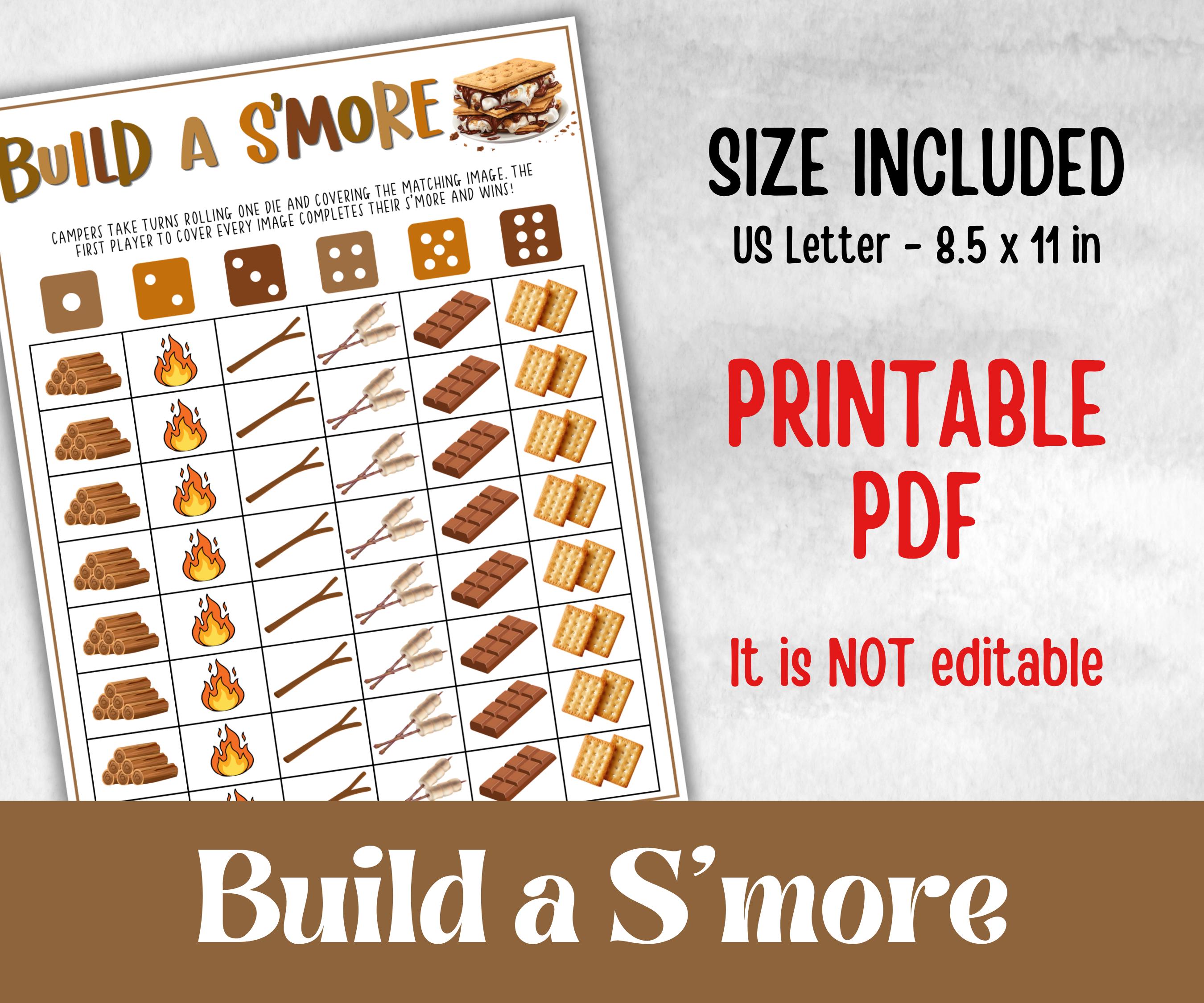 Build a S'more, Kids Classroom, Printable group party, campground, overnight camper, smore favor bag, church hiking travel, family reunion