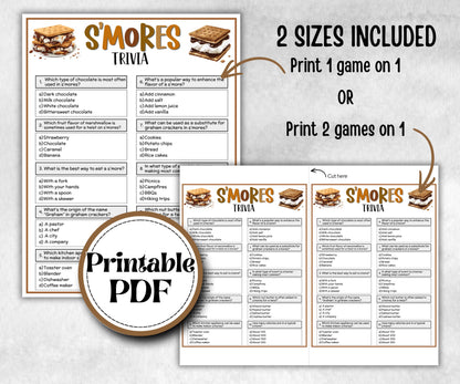 S'mores Trivia, Kids Classroom, Printable group party, campground, overnight camper, smore favor bag, church hiking travel, family reunion