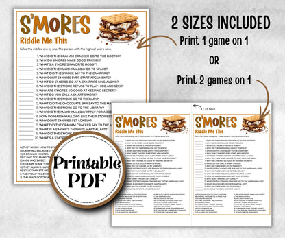S'mores riddles, Kids Classroom, Printable group party, campground, overnight camper, smore favor bag, church smores jokes, family reunion