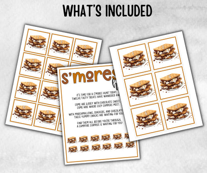 S'mores Indoor Outdoor Scavanger Hunt, Printable group party, campground, overnight camper, Backyard treasure hunt, kindergarten, at home
