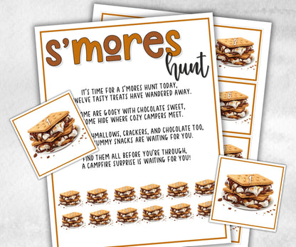 S'mores Indoor Outdoor Scavanger Hunt, Printable group party, campground, overnight camper, Backyard treasure hunt, kindergarten, at home