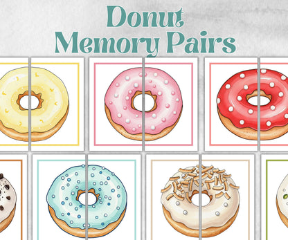 Donut Matching Game, Match The Donuts Halves, Symmetry Puzzles, Toddler Homeschool Educational, garden tea party, spring yard, teaching game