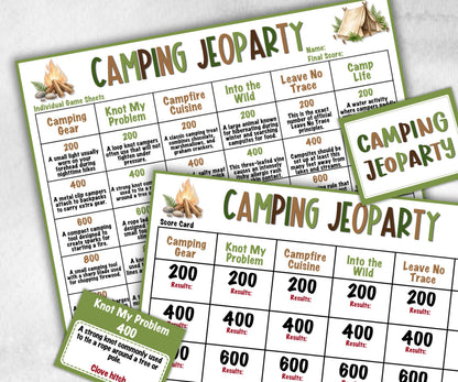 Camping Jeoparty, Trivia game night, office team camping, camping themed birthday, outdoor yard group party, youth group, hiking fun games