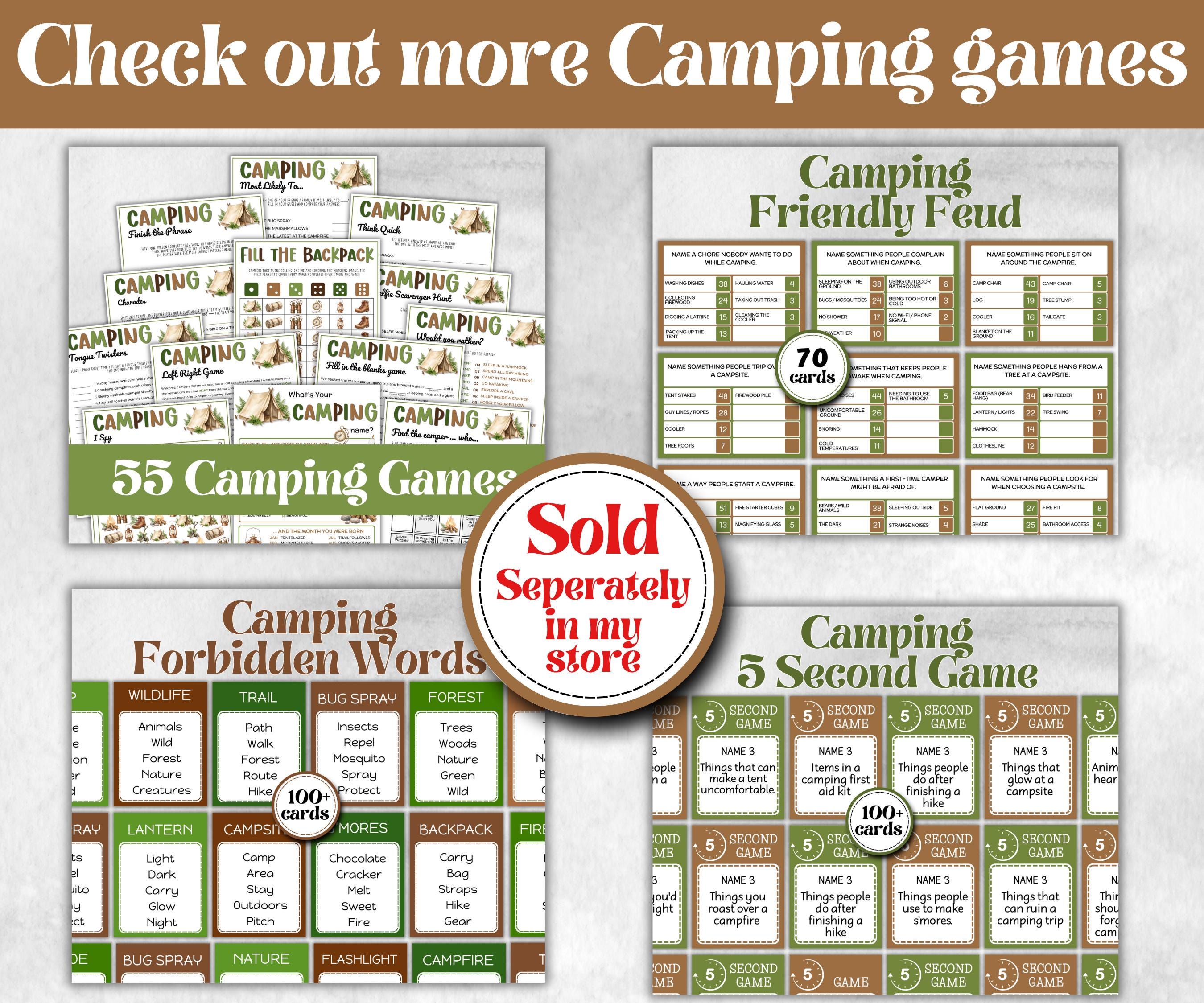 Camping Jeoparty, Trivia game night, office team camping, camping themed birthday, outdoor yard group party, youth group, hiking fun games