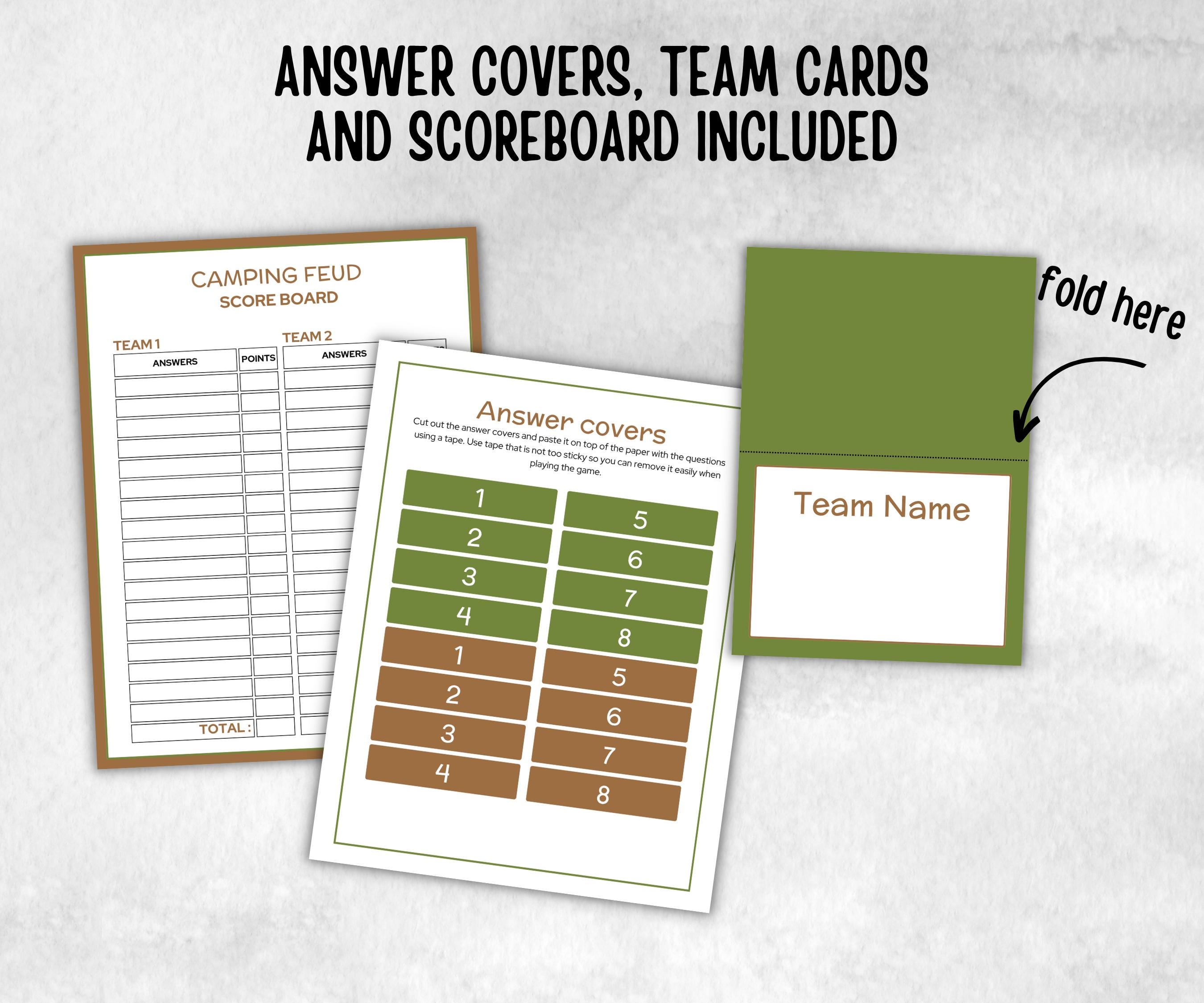 Camping Friendly Feud, Trivia game night, office team camping, camping themed birthday, outdoor yard group party, youth group, hiking fun