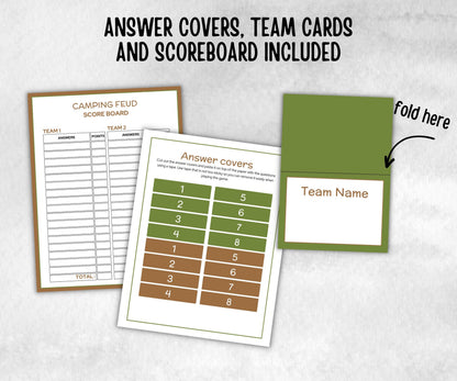 Camping Friendly Feud, Trivia game night, office team camping, camping themed birthday, outdoor yard group party, youth group, hiking fun