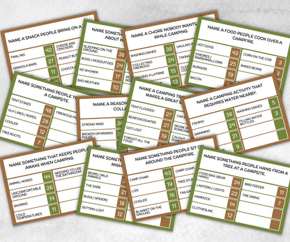 Camping Friendly Feud, Trivia game night, office team camping, camping themed birthday, outdoor yard group party, youth group, hiking fun