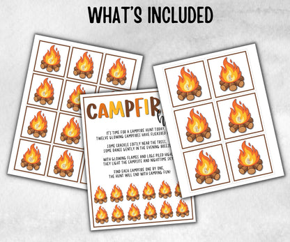 Campfire Scavenger Hunt, fire pit activities, Printable outdoor treasure hunt, backyard bbq, summer campfire, boy girl scout, campground