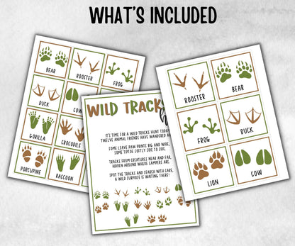 Wild Tracks Scavenger Hunt, fire pit activities, Printable outdoor treasure hunt, backyard bbq, summer campfire, Animal tracks, footprints