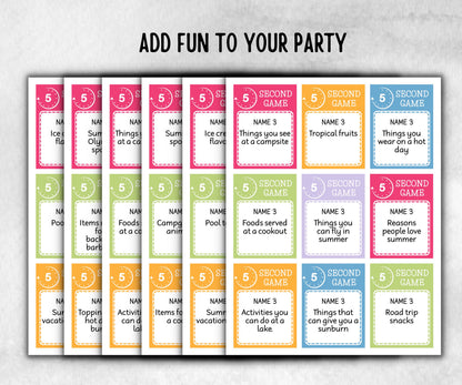 Summer 5 seconds game, Family Game Night, Ice breaker, beach party, breakfast, Road Trips, sunday school, pool party BBQ, five seconds quiz
