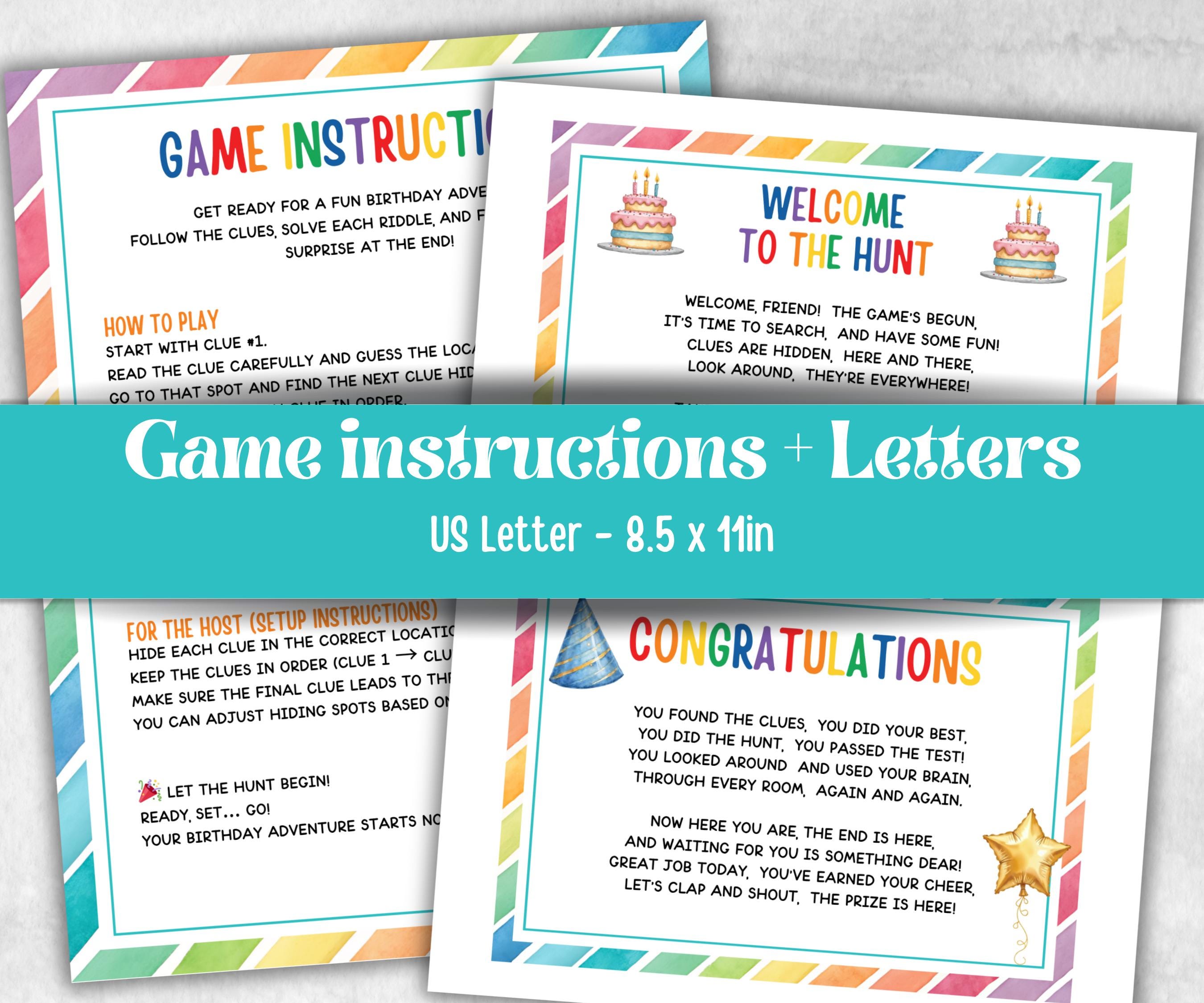 Kids Outdoor Birthday Scavenger Hunt for kids, Boy Girl Birthday, game for older kid, milestone birthday gift, tricky treasure hunt, 30 clue