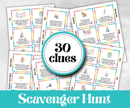 Kids Outdoor Birthday Scavenger Hunt for kids, Boy Girl Birthday, game for older kid, milestone birthday gift, tricky treasure hunt, 30 clue