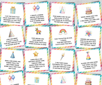 Kids Outdoor Birthday Scavenger Hunt for kids, Boy Girl Birthday, game for older kid, milestone birthday gift, tricky treasure hunt, 30 clue